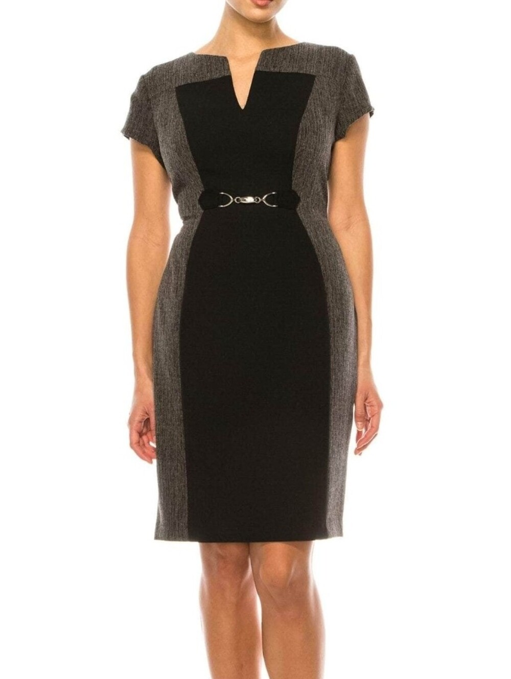 connected apparel Black and Gray Colorblock Sheath Dress